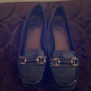Shiny blue loafers